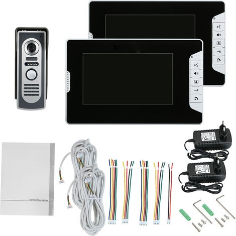 Kit interphone vidéo OWSOO 7 pouces avec 2 moniteurs intérieurs, 1 caméra extérieure, vision nocturne, appels mains libres et commande de serrure électrique pour la sécurité de votre domicile. (1/3)