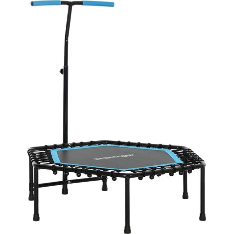 Trampoline de fitness 114 x 114 x 132 cm avec poignée réglable à 3 niveaux et cadre en acier bleu (1/5)