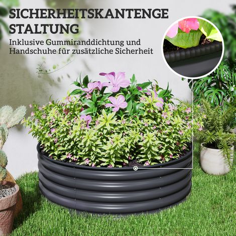 Coffre de jardin surélevé en acier, bac à plantes empilable 120x120x43 cm, potager modulable pour légumes, fleurs, balcon, terrasse, jardinière en métal à assembler. (1/5)