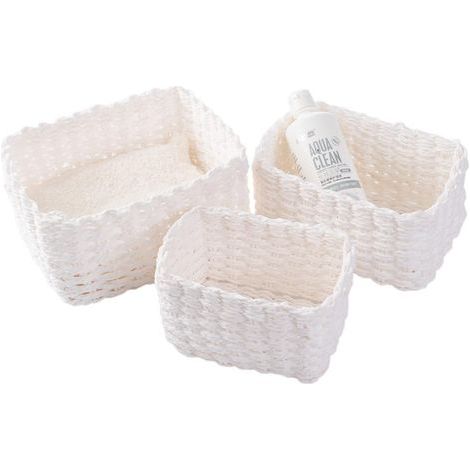 TAISHENGDA-Lot De 3 Paniers De Rangement Tressés Pour Accessoires De Maquillage, Salle De Bain, Table À Langer, Petit Compartiment De Rangement (Blanc) (1/3)