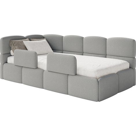 Selsey Cloudy – Kinderbett 120x200, Kopfteil links, Matratze & Bettkasten, Bouclé Grau