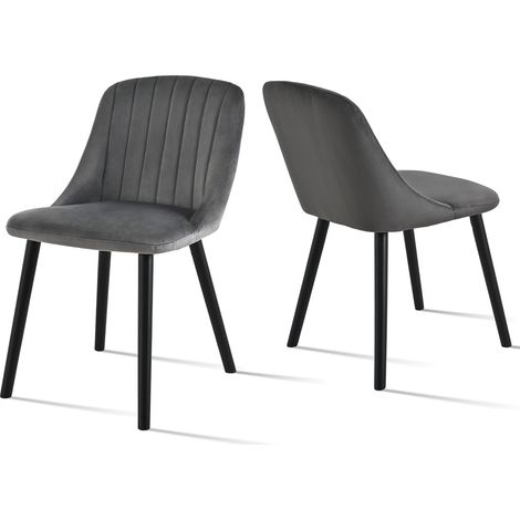 Goeurvant – Chaises salle à manger Gris foncé, Lot de 2, Velours avec mousse haute densité, Dossier ergonomique, Pieds noirs