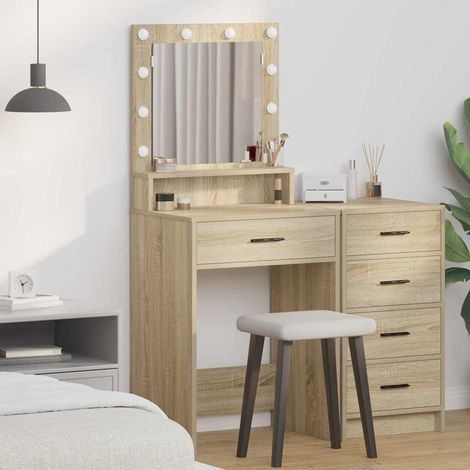vidaXL Schminktisch mit LED-Lichtern in Sonoma Eiche 50x41x135 cm (1/5)