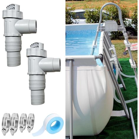 Pool Absperrhahn Set 32mm Schlauchanschluss mit 4 Schlauchklemmen