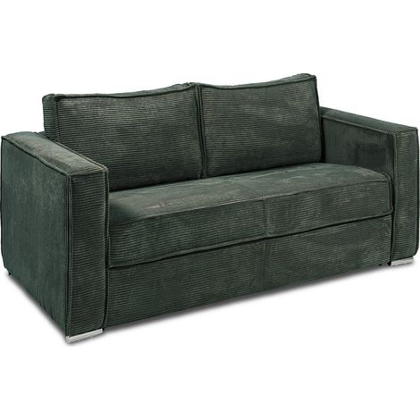 Vente-Unique – Canapé convertible express 4 places en velours côtelé vert sapin – Couchage quotidien 160 cm – Matelas 22 cm en mousse à mémoire de forme