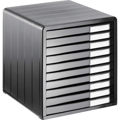Rotho Timeless Cassettiera/Scatola da Ufficio con 10 Cassetti, Plastica (PS) senza BPA, Grigio (Antracite), 34.5 x 29.0 x 32.0 cm (1/5)