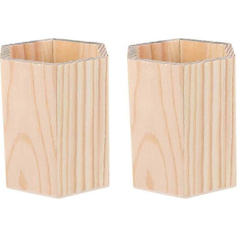Ensemble de 2 boîtes en bois à compartiments individuels, porte-stylos, organiseur de bureau, couleur brute, compatible avec les pots, pour la maison ou le bureau, pour les créations DIY ou le graffit (1/4)