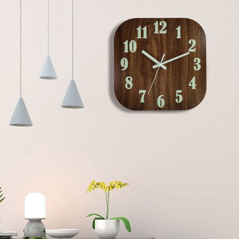 Quadratische Holzwanduhr (30 cm), geräuschlos, batteriebetrieben, beleuchtet, rustikaler Stil für Zuhause, Schlafzimmer, Wohnzimmer