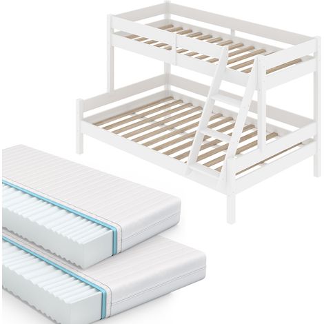 Etagenbett Everest, Weiß, 140x200 / 90x200 cm mit 2 Matratzen, Vitalispa (1/5)