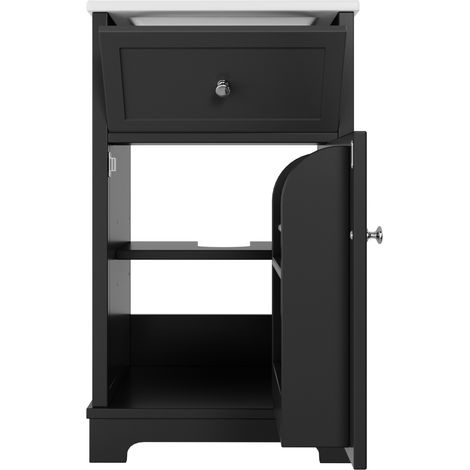 Meuble vasque salle de bain MDF 51x46x87 cm avec tiroir, étagères réglables et lavabo intégré noir (1/5)