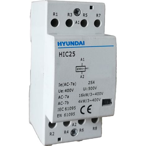 Hyundai – Contacteur 25A 2NO+2NC AC 230V – Pour circuits jusqu'à 400V – Idéal pour contrôle appareils électroménagers – Fréquence 50Hz (1/2)