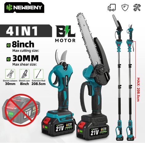 Scie à chaîne télescopique sans fil NEWBENY 4-en-1 – Tronçonneuse brushless pour élagage et coupe de bois, compatible batterie Makita
