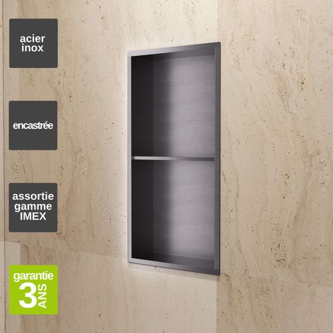 Niche de Douche Mural 33 x 63 cm - Rangement Salle de Bain en finition Noir Métal - ARTIC