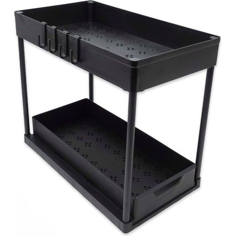 Organisateur de cuisine – Tiroir coulissant – Support suspendu avec crochets et plateaux – Rangement vertical