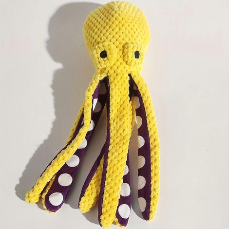 Peluche de pulpo con sonido para perros, juguete suave de ganchillo resistente a las mordeduras para perros pequeños, ideal para aliviar la dentición y el aburrimiento. (1/5)