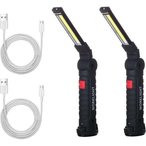 2 x Lampada da lavoro a LED COB ricaricabile, lampada da officina, torcia, lampada da lavoro a LED con base magnetica, luce di ispezione per escursionismo e campeggio (1/4)