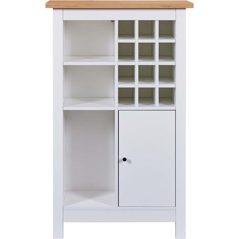 Armoire à bouteilles, meuble de rangement coloris blanc / chêne Artisan -longueur 76 x profondeur 33 x hauteur 124 cm (1/5)