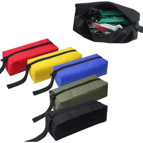 Lot de 5 pochettes à outils étanches à fermeture éclair en toile robuste pour vis, clous, outils, portefeuilles, trousses vides, boulons et écrous (1/4)