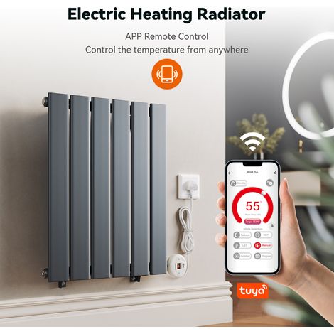 ELEGANT Smart WiFi Thermostatic Electric Radiator Flat Panel Anthracite Wall Mounted Heater No Plumbing 400W 630x452mm