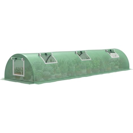Serre de jardin tunnel 5 fenêtres enroulables bâche PE 140 g/㎡ métal époxy 300 x 80 x 45 cm vert