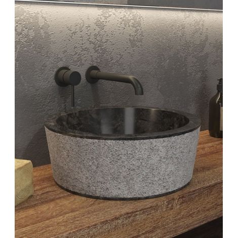 Lavabo bagno design rotondo in marmo nero 40cm Litos-TN40 kamalu (1/2)