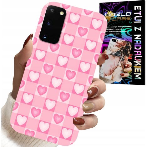 Schutzhülle für Samsung Galaxy S20 – Rosa karierte Hülle mit Herzchenmuster + Folie (1/5)