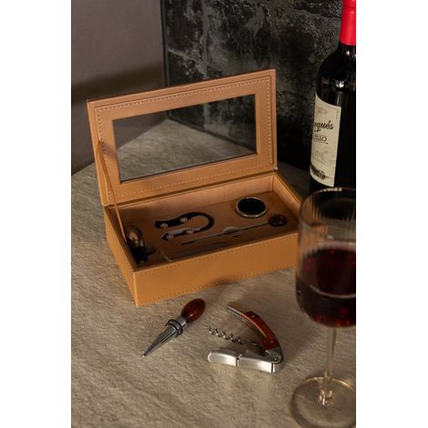 Scatola Accessori Vino in PU 23x13.5x6 cm Cammello