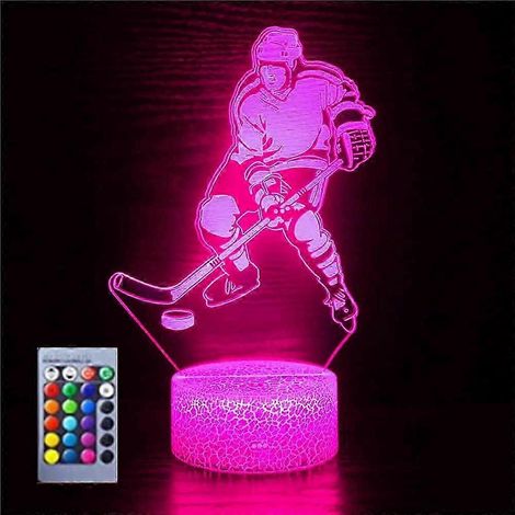 Lámpara de noche XYC 3D con diseño de jugador de hockey sobre hielo, luz nocturna con ilusión óptica, 16 colores cambiantes, ideal para decoración de mesa o escritorio, con base plana de acrílico y AB (1/5)