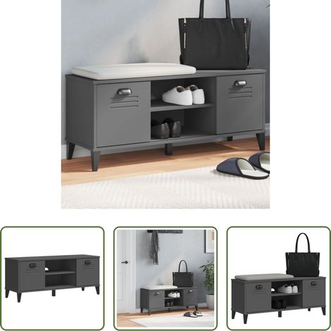 Rangement chaussures - Banc à chaussures VIKEN gris anthracite bois massif de pin (1/5)