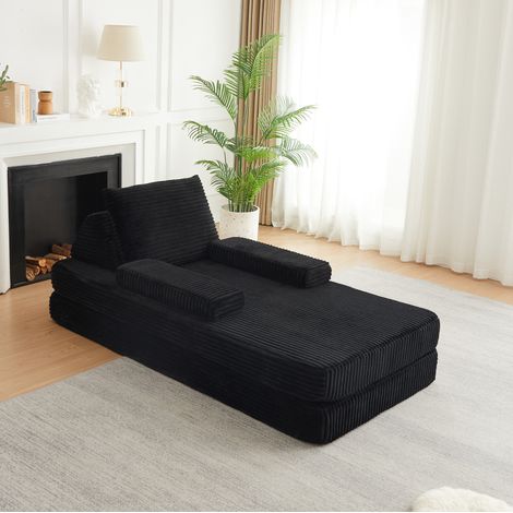 Canapé convertible 211,5x106,5x62 cm en tissu corduroy noir, modulable pour salon FloraGrace (1/5)