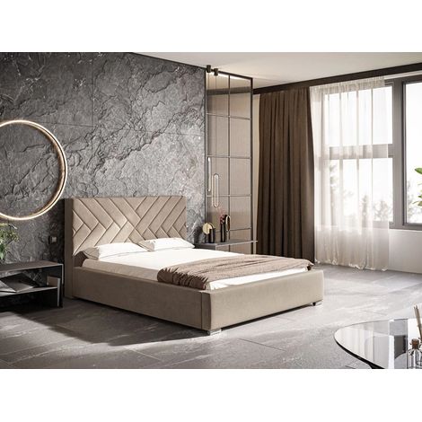 Lit rembourré avec rangement 180x200 velours beige Tonale (1/5)