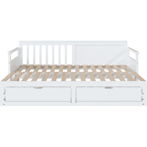 Lit de jour multifonctionnel 2-en-1 90 (180) x 190 avec pin, tiroirs et lit gigogne, blanc