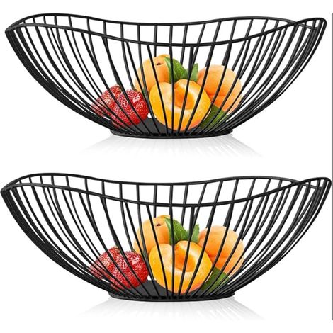 Corbeille Fruit,Corbeille à Fruits avec Forme de Vague, Panier en Métal,Moderne a pour de Stockage, Légumes, bonbons,Pain(Noir,25x25x10cm) (1/5)