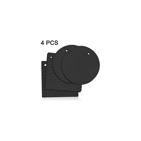 Lot de 4 sets de table en silicone alvéolé (carré + rond) - noir (1/5)