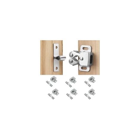 Lot de 6 loquets à double rouleau pour armoire, placard, cuisine, placard, porte d'armoire, loquets et loquets avec vis Argenté (1/5)