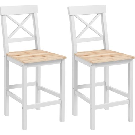 Set mit 2 Barhockern aus Kiefernholz mit Rückenlehne und Fußstütze, Landhausstil (1/4)