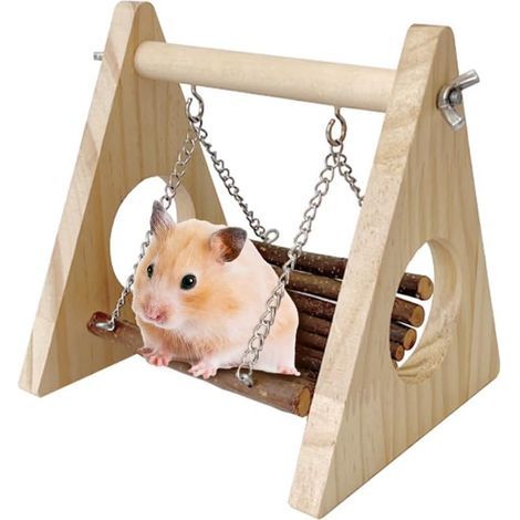 Jouets Balançoire pour Hamster, Balançoire Suspendu pour Rat, Hamac en Bois pour Petits Animaux de Compagnies, Accessoires d'exercices pour Hamsters, Écureuils Volants, Perroquets, Oiseaux (1/5)