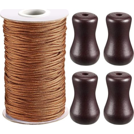 (Marron)1,8 mm Corde d'Ombrage Tressé Marron 55 Verges/Rouleau avec 4 Pièces Marron Pendentif en Bois pour Aluminium Store Ombre, Plante de Jardinage et de l'Artisanat (1/4)