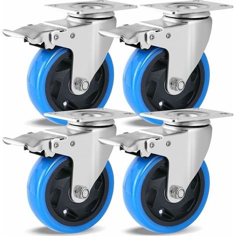 Lot de 4 roulettes robustes, Roulettes 100mm pour Meubles, Jusqu'à 600KG, Roulettes Charge Lourde avec Frein, Rotation à 360°, Roulettes Caoutchouc, sans Traces au Sol (1/5)