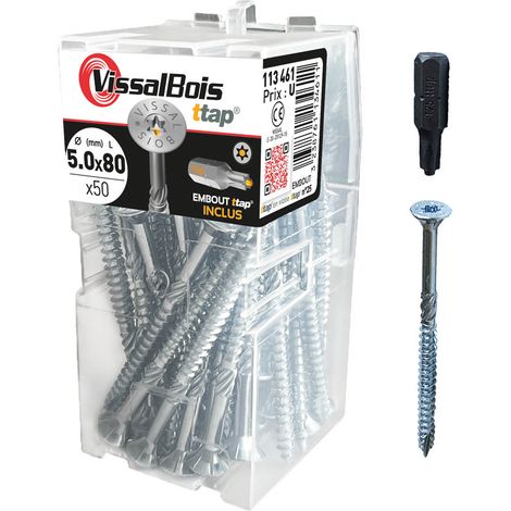 Boite de 50 vis agglo premium zinguée torx/ttap ailette 60/70/80mm - diam 5 mm (1/3)