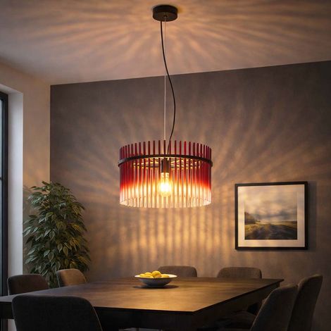 LED Hängelampe Esstischleuchte Glasstäbe rot brombeer Pendelleuchte Wohnzimmerlampe, schwarz, 1x 9W 810Lm warmweiß, DxH 40 x 150 cm