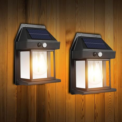 Luci solari da esterno, confezione da 2 lanterne da parete impermeabili IP65 con sensore di movimento e 3 modalità - Illuminazione di sicurezza solare per giardino, patio, portico, cancello (nero) (1/5)