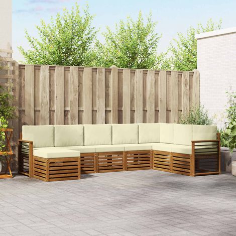 Ecksofa Set mit Kissen 8 pcs Natur und Creme Massivholz Akazie (1/5)