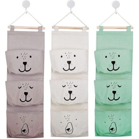 3 Pcs Hanging Storage, 60 x 20 cm Fabric Wall Organizer for Door, Hanging Storage Bags, Organizer for Bathroom, Children's Room, Baby (3 Colors) (1/5)