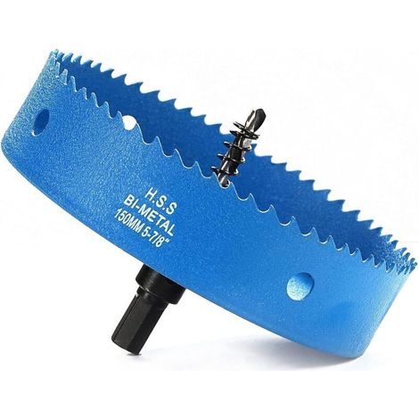 Scie Cloche Bi-métal 150 mm, M42 HSS Bimétallique Scie Trèpan avec Foret de Centrage pour Robuste Perceuse à Percer pour Fer, Aluminium, Bois, Cloison Sèche, Tuyau, Panneau de Fibres de Bois/Bleu (1/5)