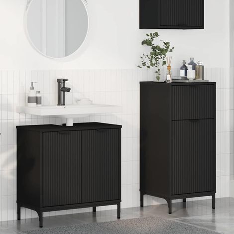 Ensemble meubles salle de bain 2 pièces avec tiroir noir en bois d’ingénierie - PANGIVO (1/5)