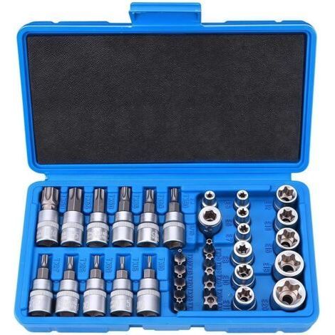 Ensemble de 34 Douilles Torx Robuste, Douille Torx Femelle, Coffret Douille Torx, Embout Torx, Outils Mecanique Automobile (1/4)