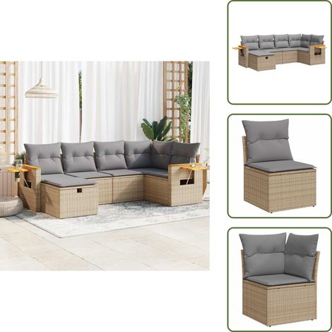 6-tlg. Garten-Sofagarnitur mit Kissen Beige Poly Rattan - Gartensofa Set - Garten Sofa Set - Outdoor Sofa Set - Garten Sofagarnitur (1/5)