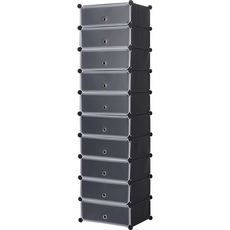 Woltu – Meuble à chaussures modulable en plastique – 10 couches – Dimensions 47x37x170cm – Capacité 10kg par couche – Noir
