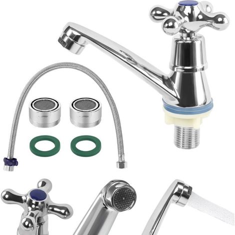 Robinet d'eau froide simple robinet d'eau froide robinet de salle de bain eau froide avec filtre et double tuyau d'eau froide robinets pour salle de bain, lavabo, cuisine, bassin